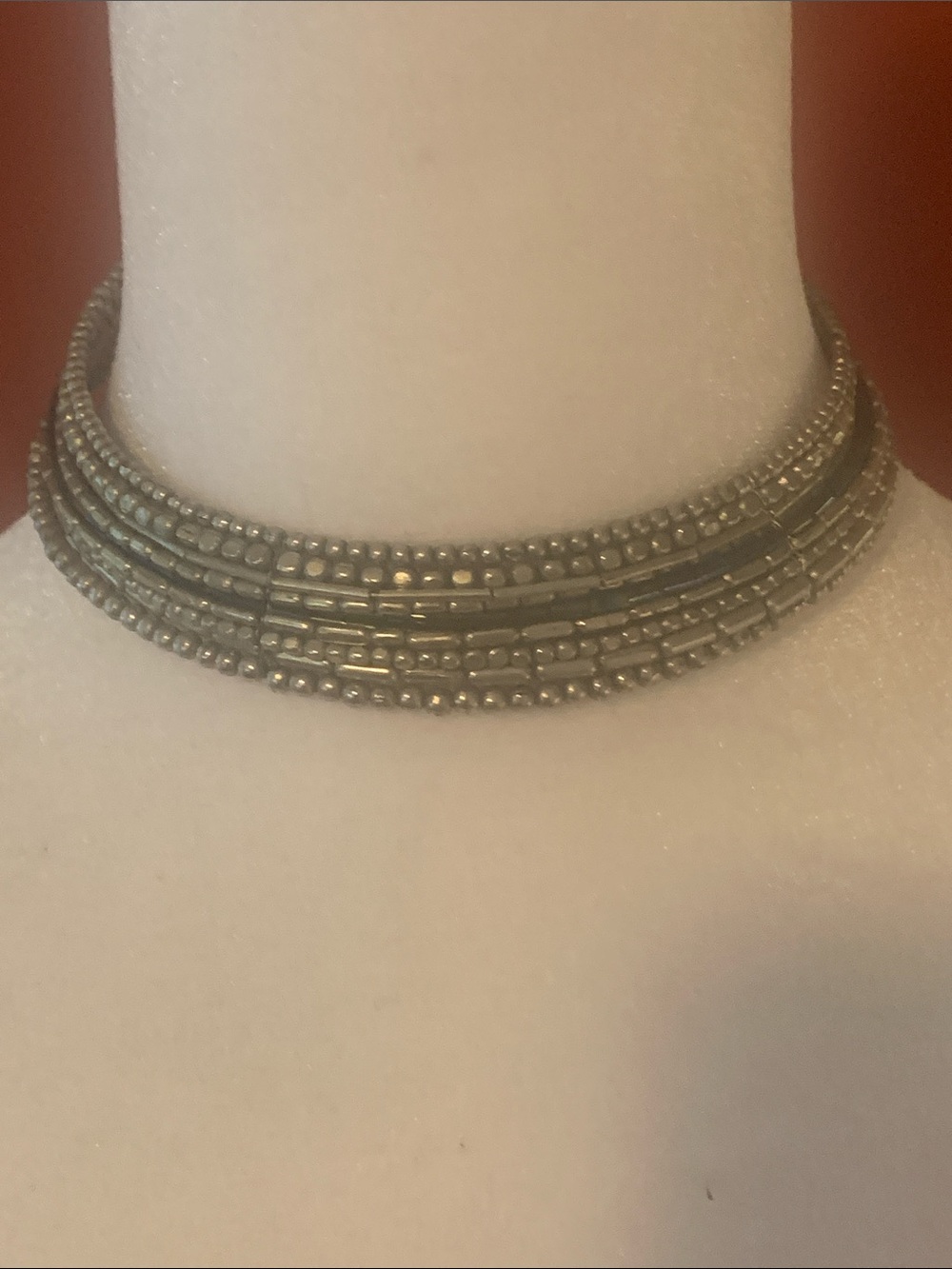 Gunmetal Multi-Row Beaded Choker Necklace - Sleek Metallic Accent
